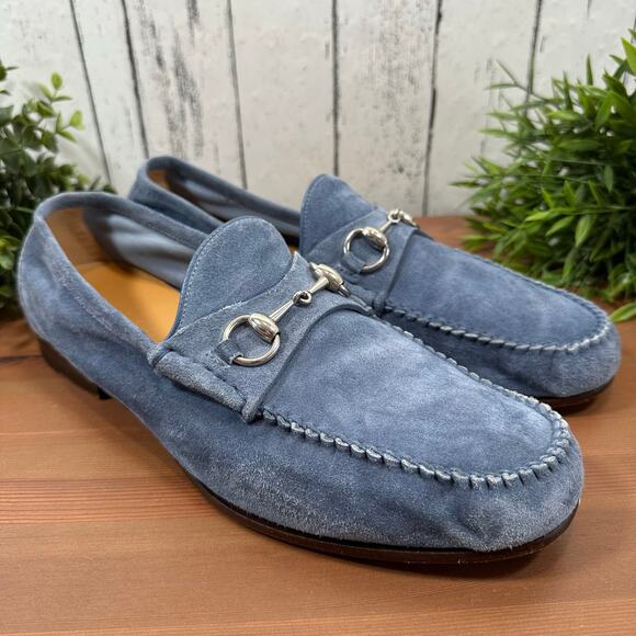 Gucci Men's Blue Suede Horsebit Loafers Size 9.5 - Picture 2 of 12